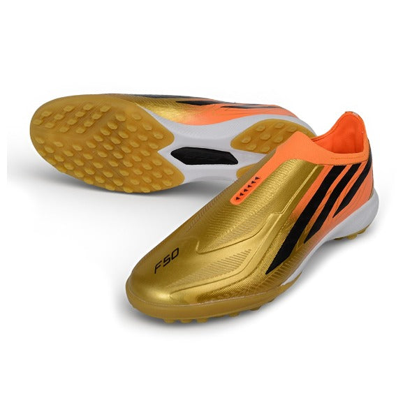Chuteira Adidas F50 Hyperfast Sem Atacadores Elite Dourado World Cup TF — Imagem 2